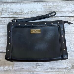 Kate Spade Helena Street Yulie Studded Wallet Wristlet Clutch Black Leather Moto